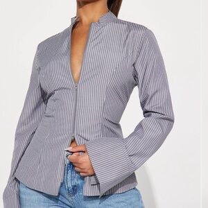 Others Follow Striped Gray Blouse
